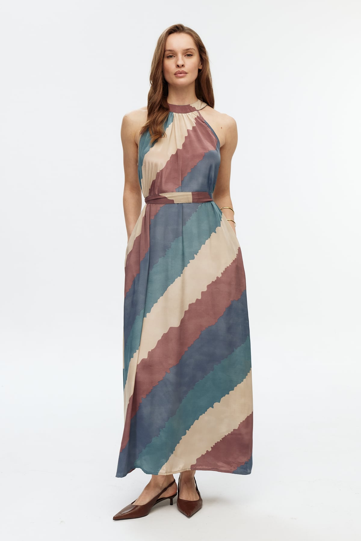 Halter yaka maxi elbise