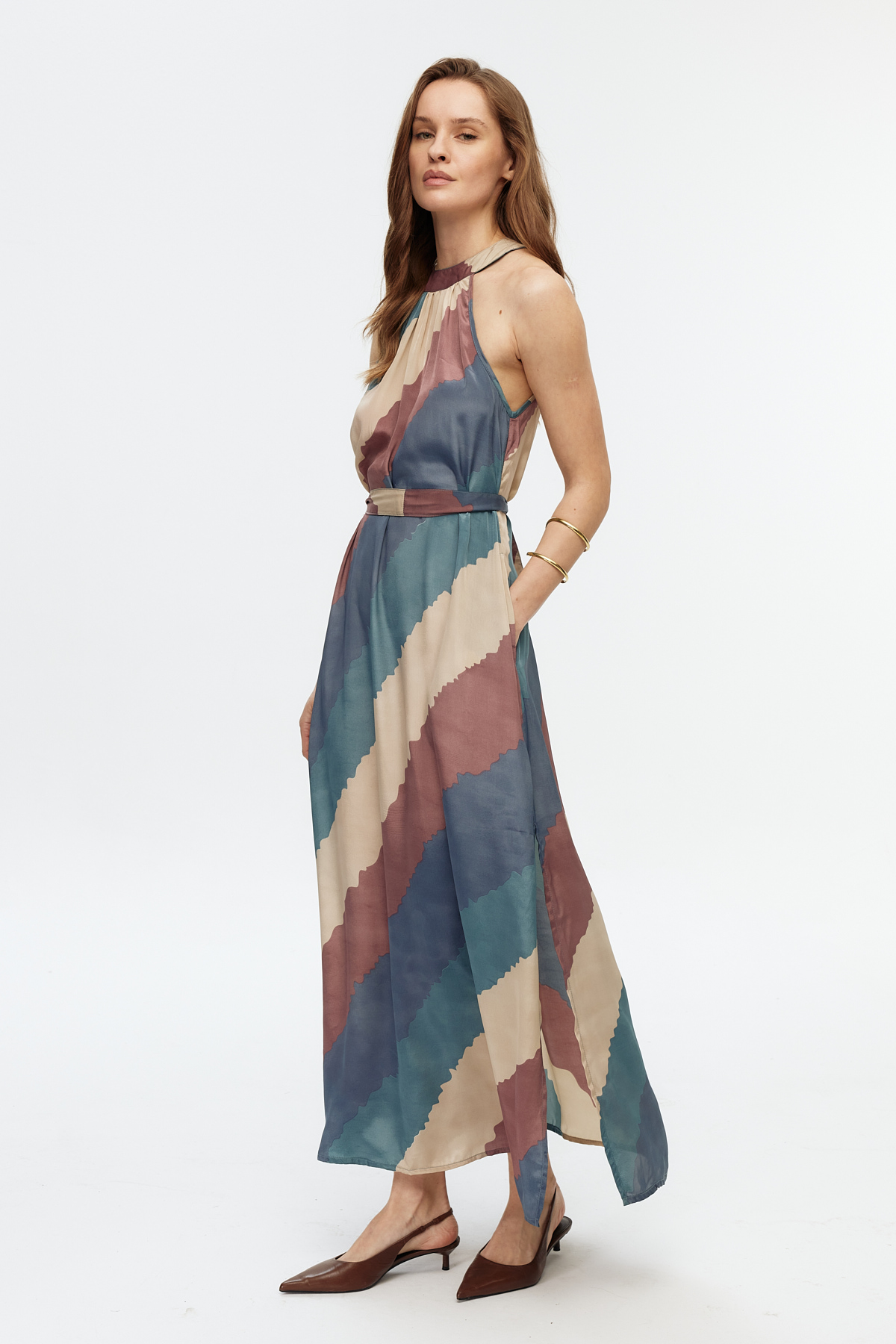 Halter yaka maxi elbise