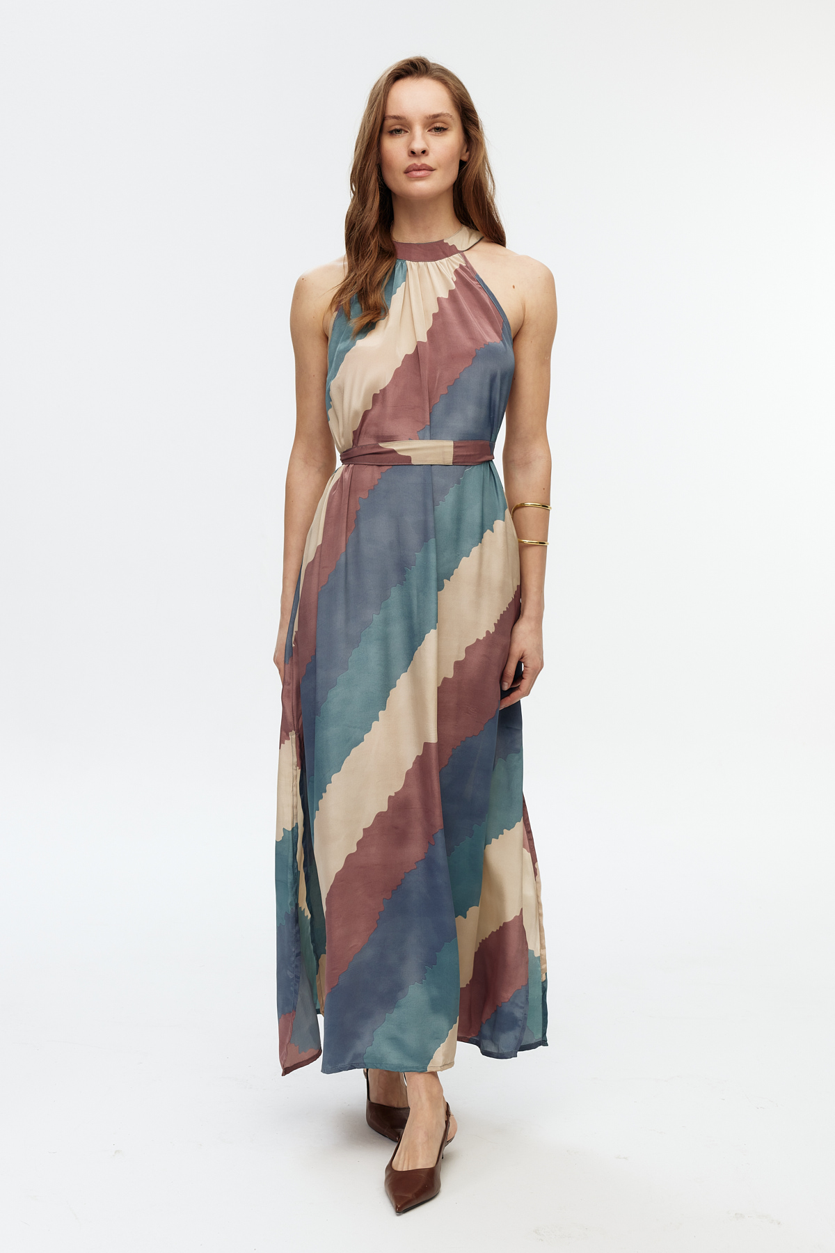 Halter yaka maxi elbise