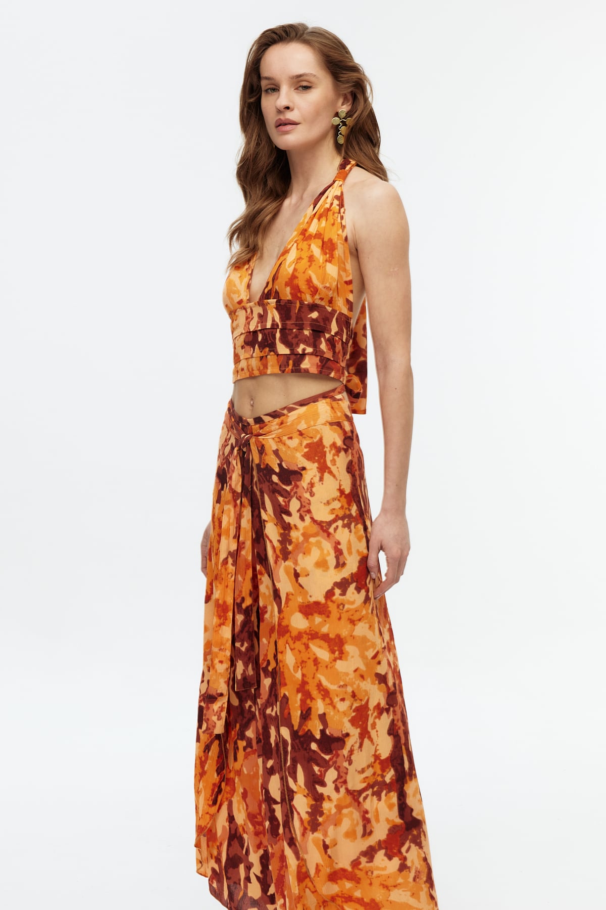 Terracotta crop top pantolon takım