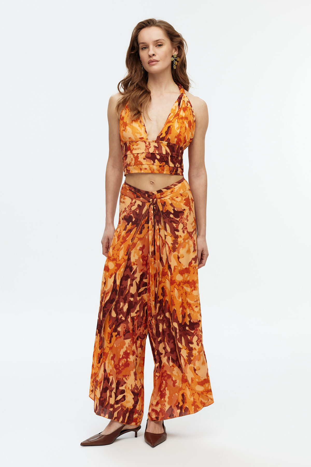 Terracotta crop top pantolon takım