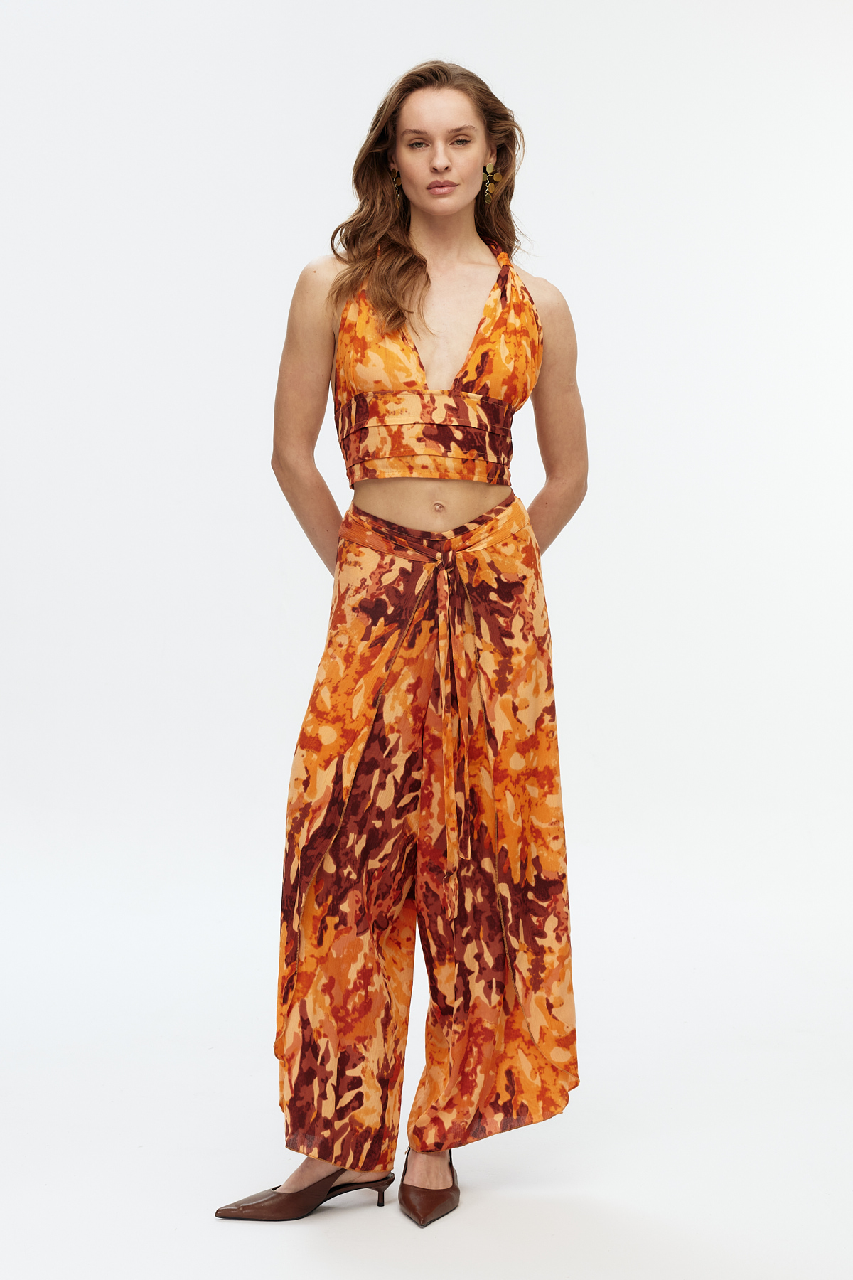 Terracotta crop top pantolon takım