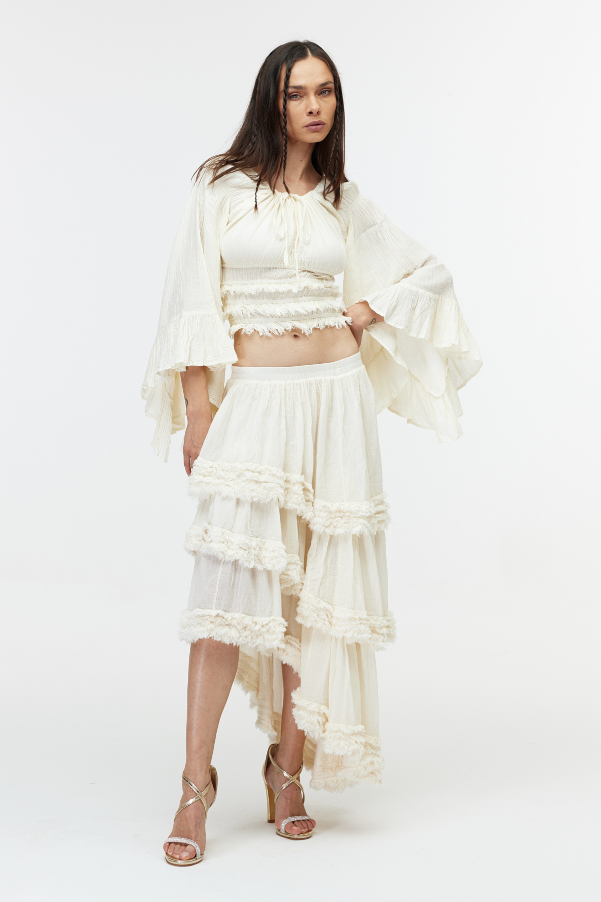 Ekru ruffle cotton bolero