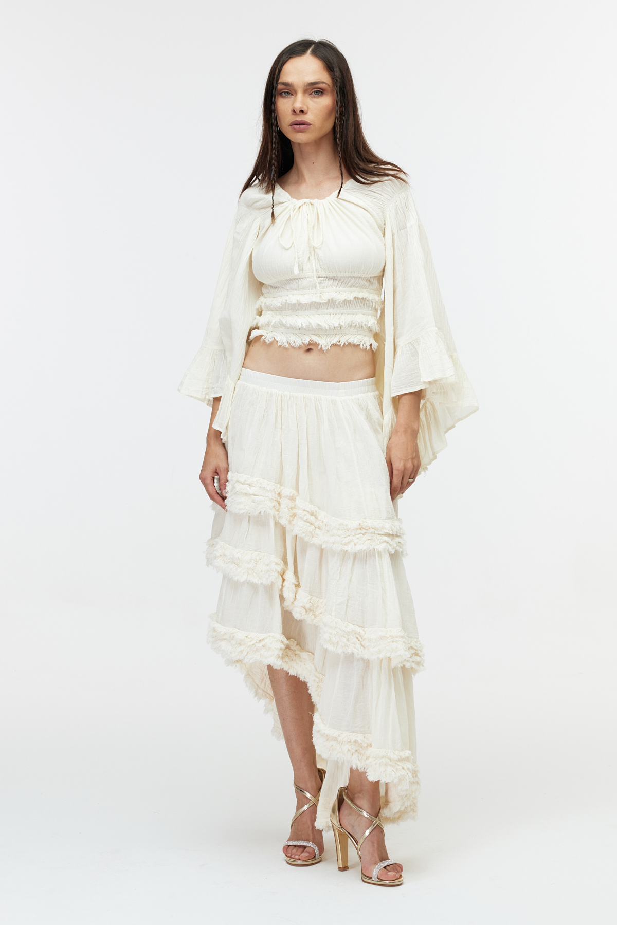 Ekru ruffle cotton bolero