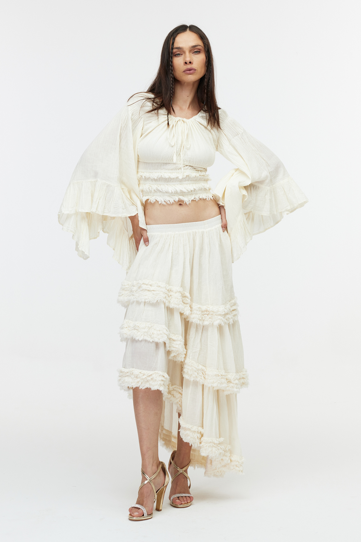 Ekru ruffle cotton bolero