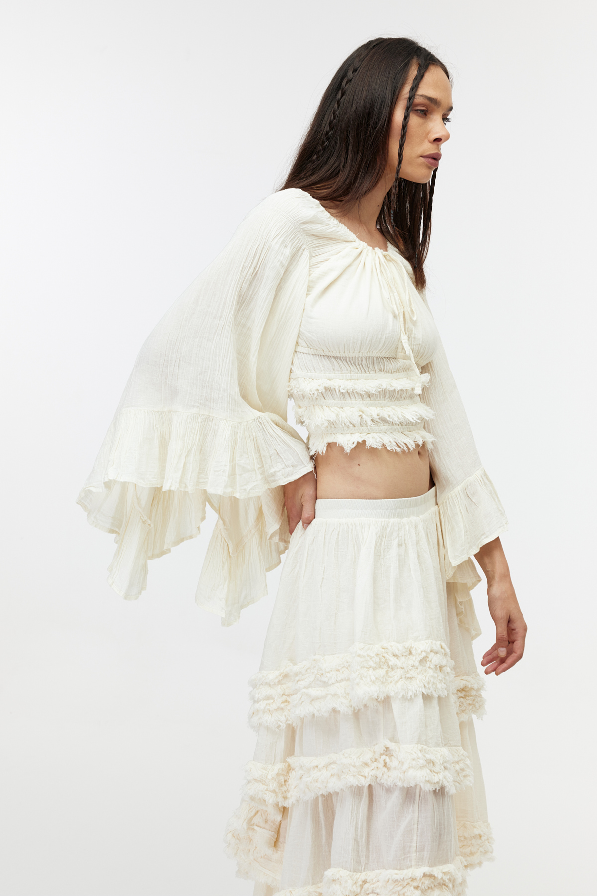 Ekru ruffle cotton bolero