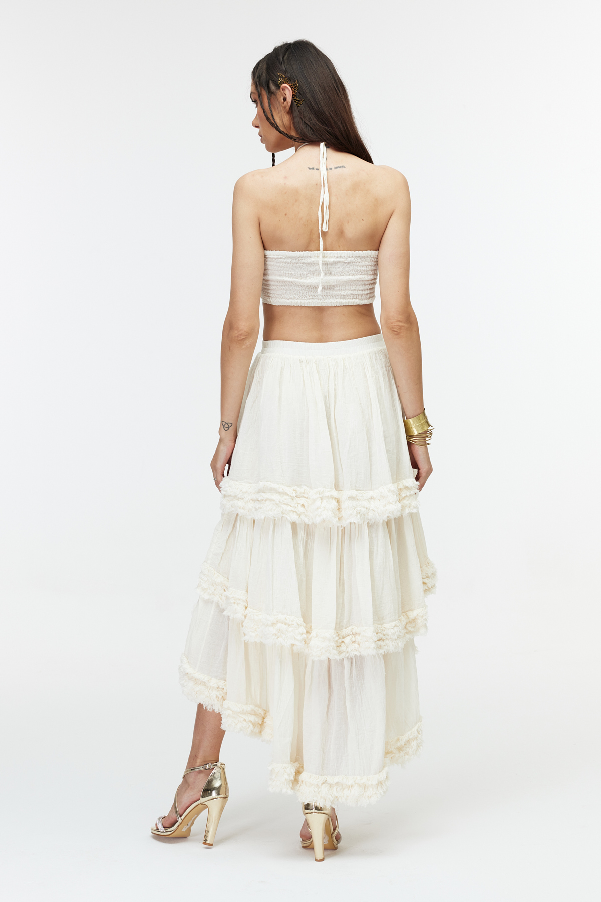 Ekru boho straplez crop