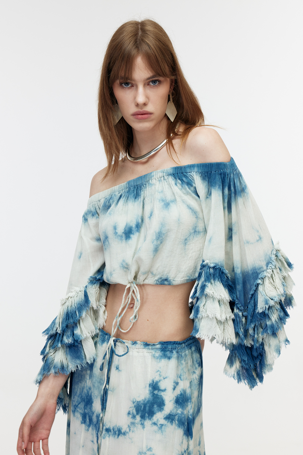 Batik cotton ruffle detaylı top