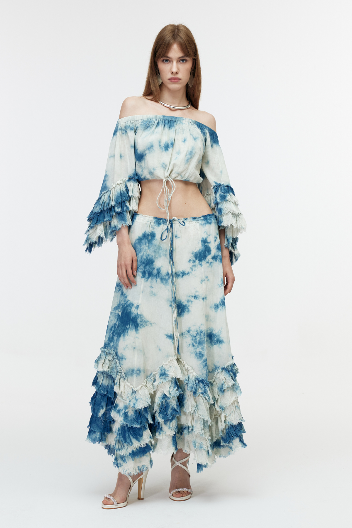 Batik cotton ruffle detaylı top
