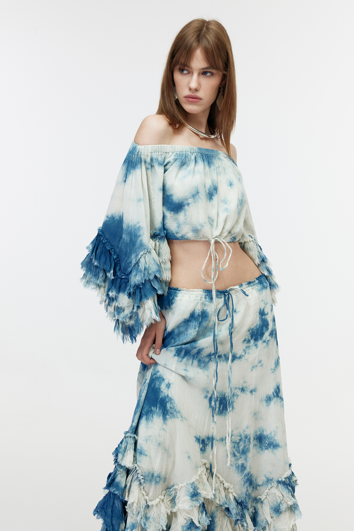 Batik cotton ruffle detaylı top