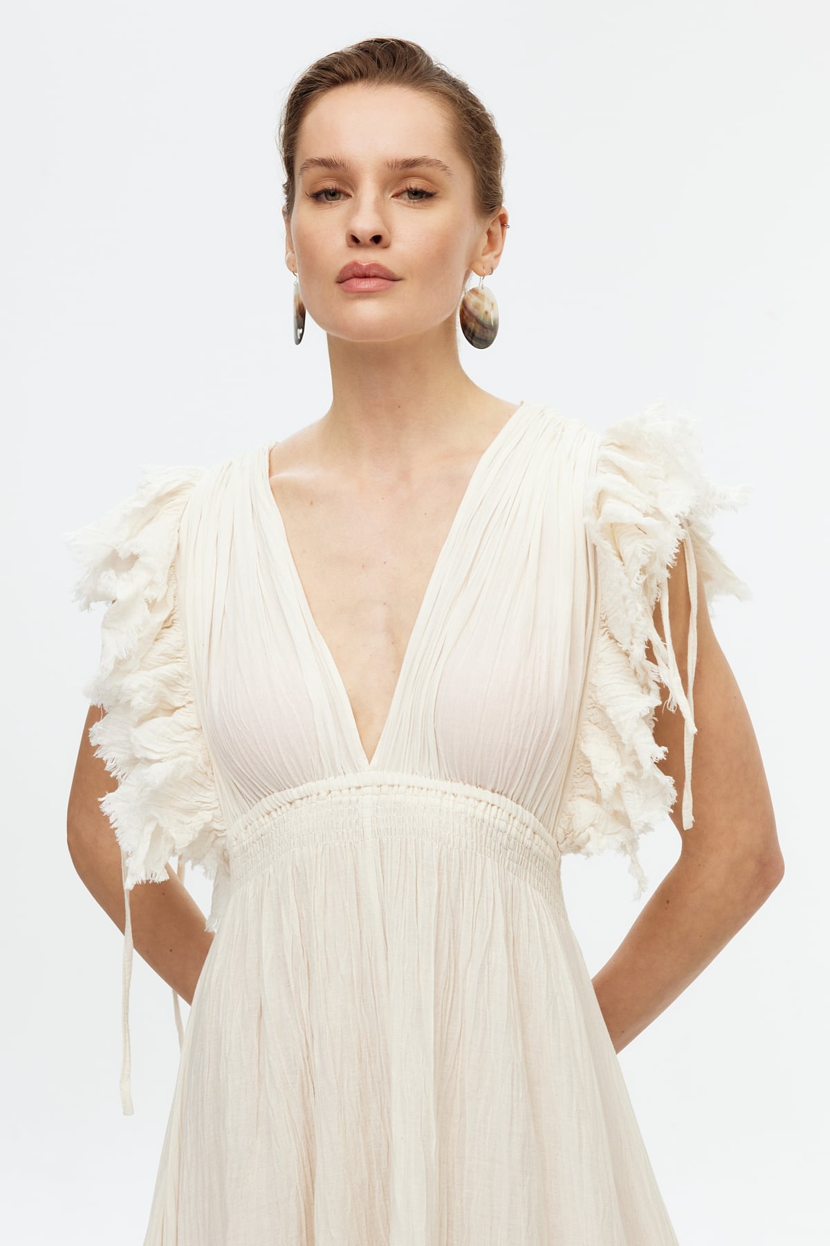 Ekru cotton elbise