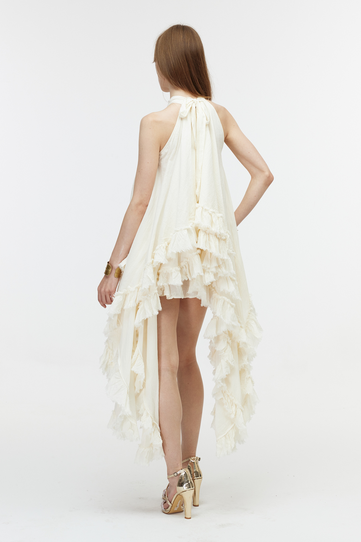 Ekru asimetrik cotton elbise