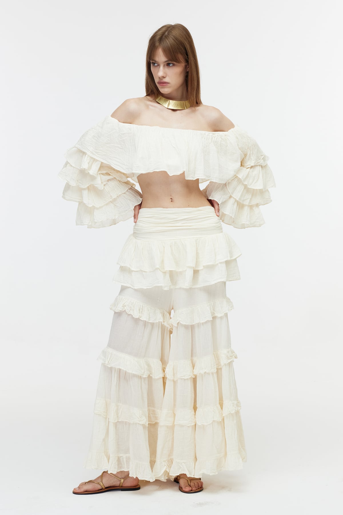 Ekru cotton pantolon