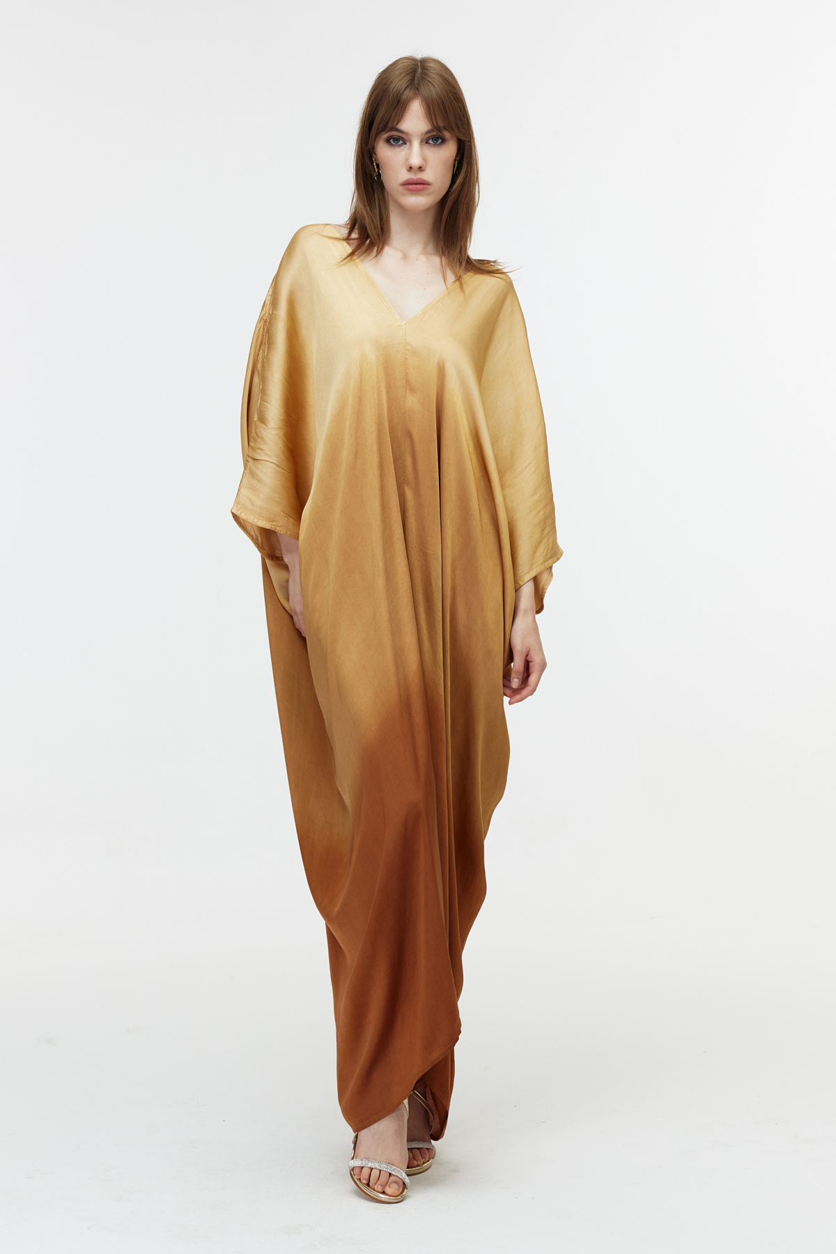 V yaka oversize thaidye bohem elbise