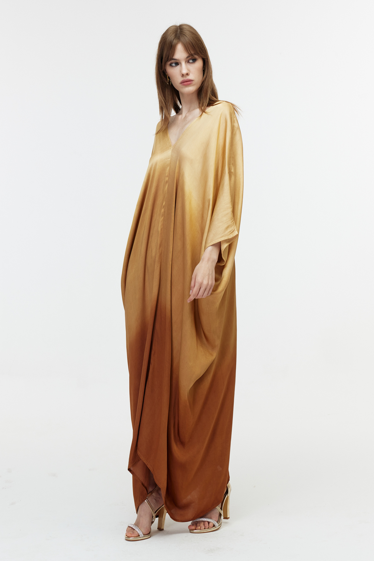 V yaka oversize thaidye bohem elbise