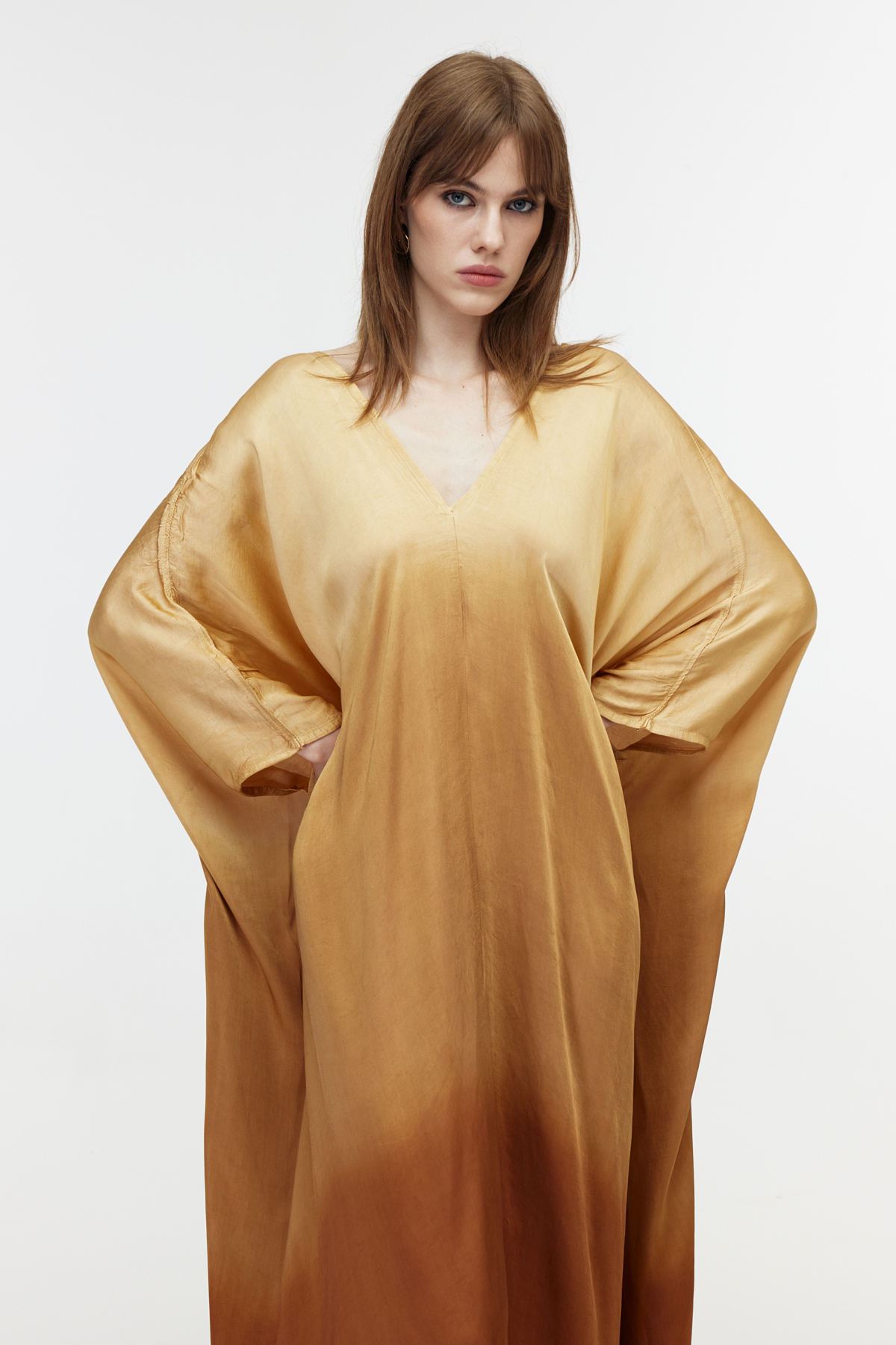 V yaka oversize thaidye bohem elbise