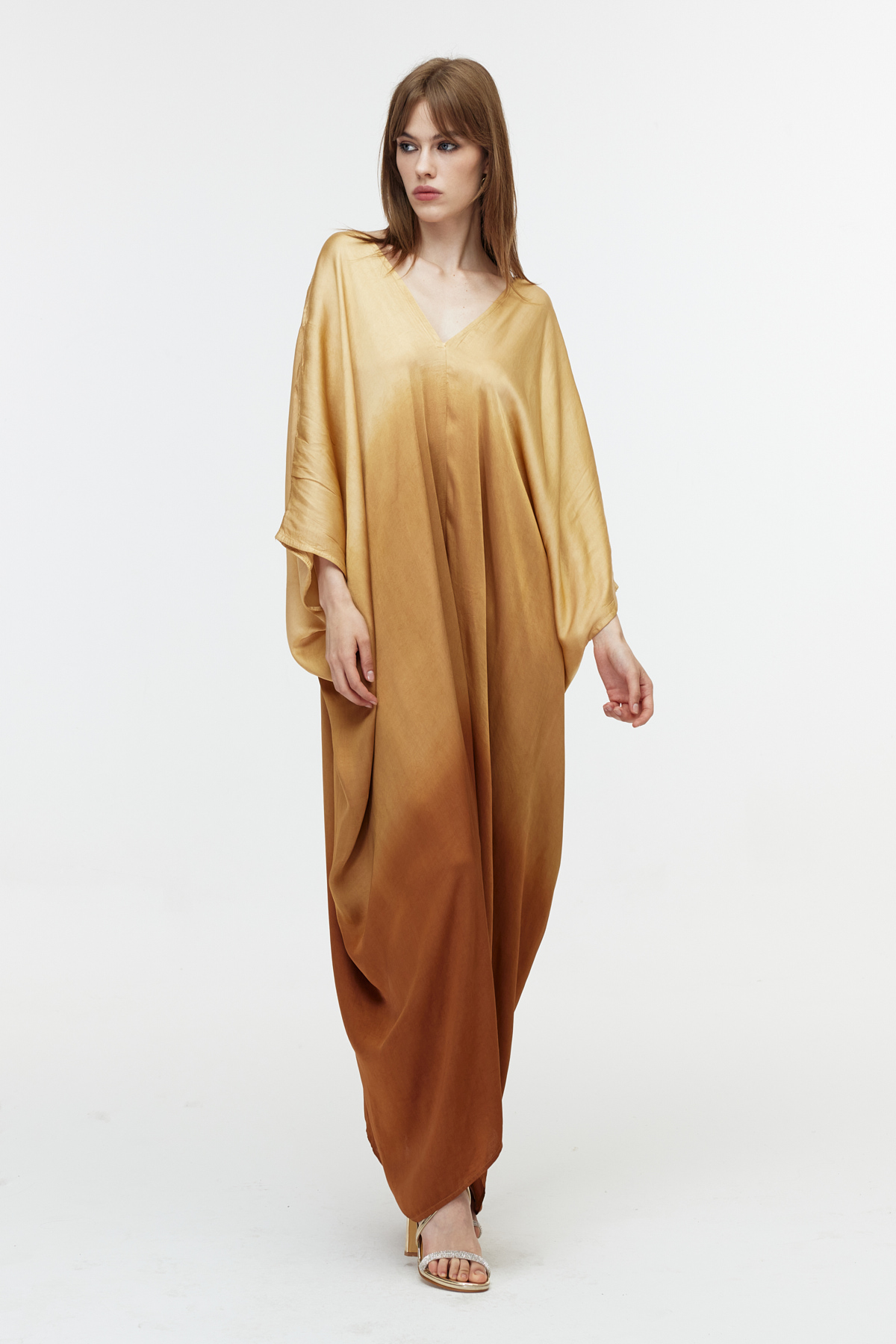 V yaka oversize thaidye bohem elbise